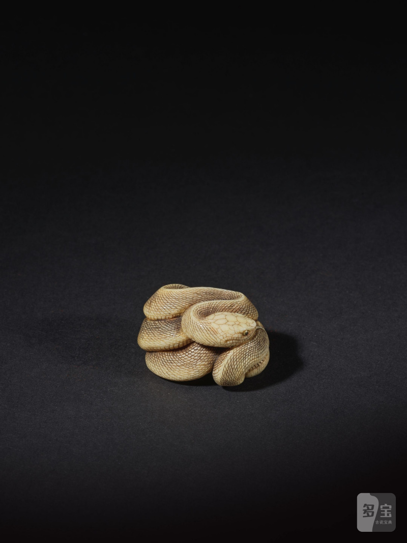 象牙彫根付 蛇 銘「忠義」 19世紀後期/20世紀前期 | NETSUKE EN IVOIRE REPRÉSENTANT UN SERPENT - 图4